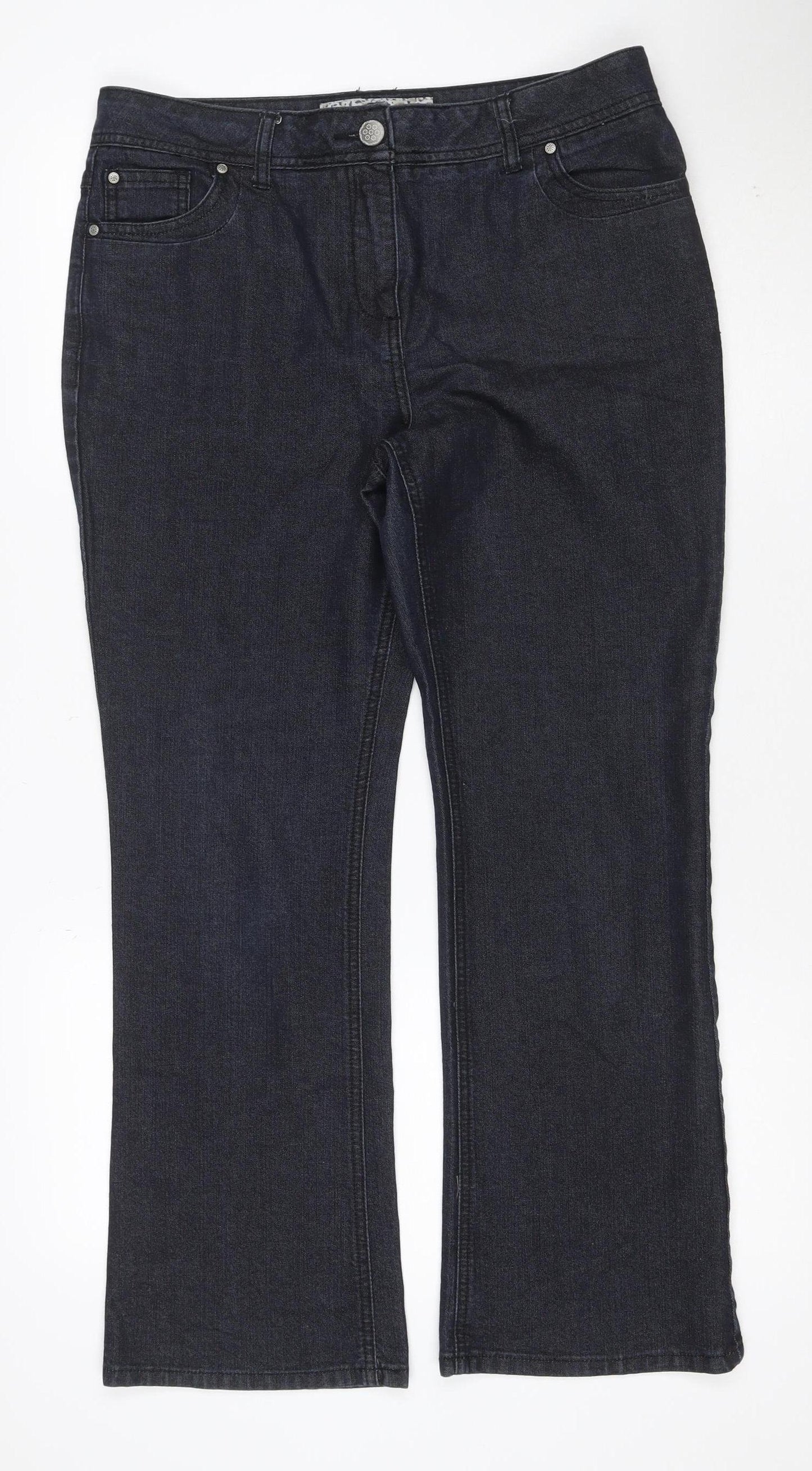 SOON Women’s Black Bootcut Stretch Jeans UK 14 Dark Wash 5 Pocket