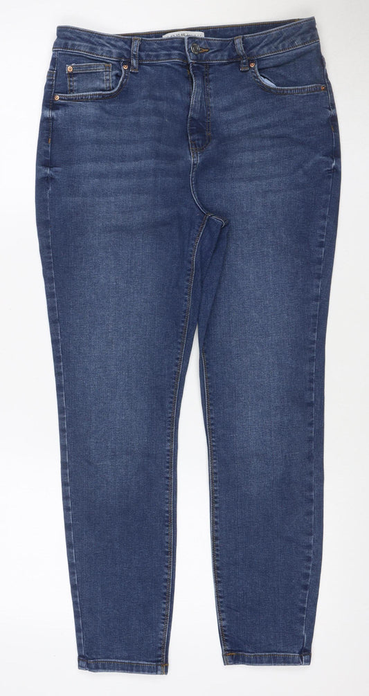 Primark Women’s Blue Straight Stretch Jeans UK 14 Mid Rise