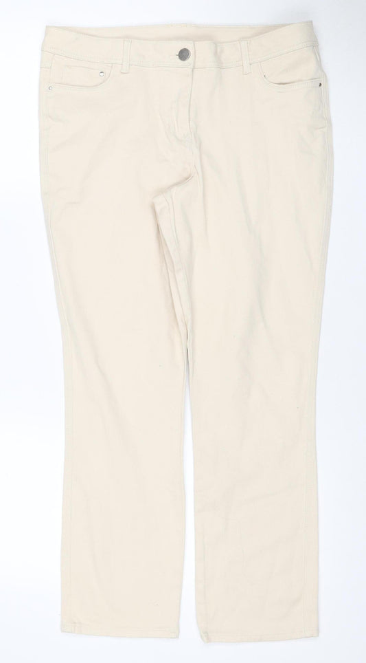 M&Co Women's Ivory Size 12 Straight Stretch 5-Pocket Jeans
