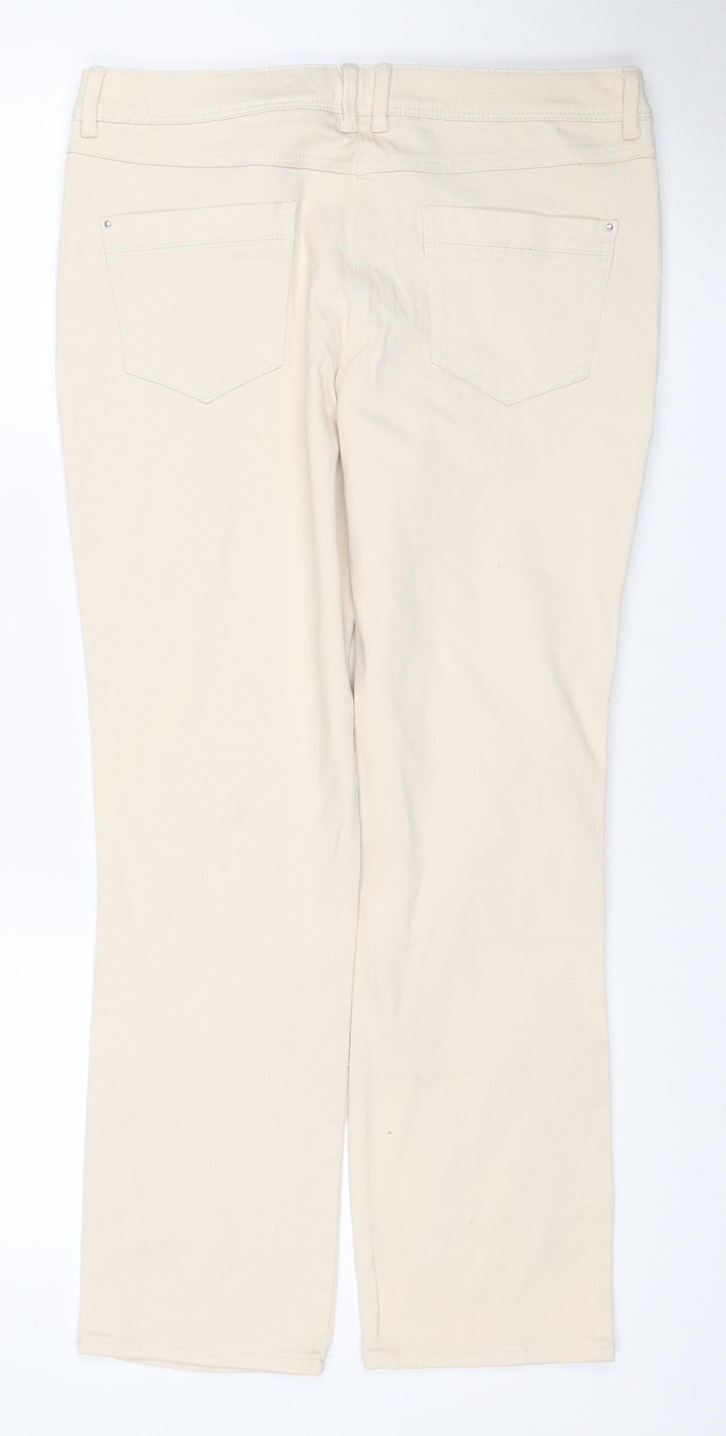 M&Co Women's Ivory Size 12 Straight Stretch 5-Pocket Jeans