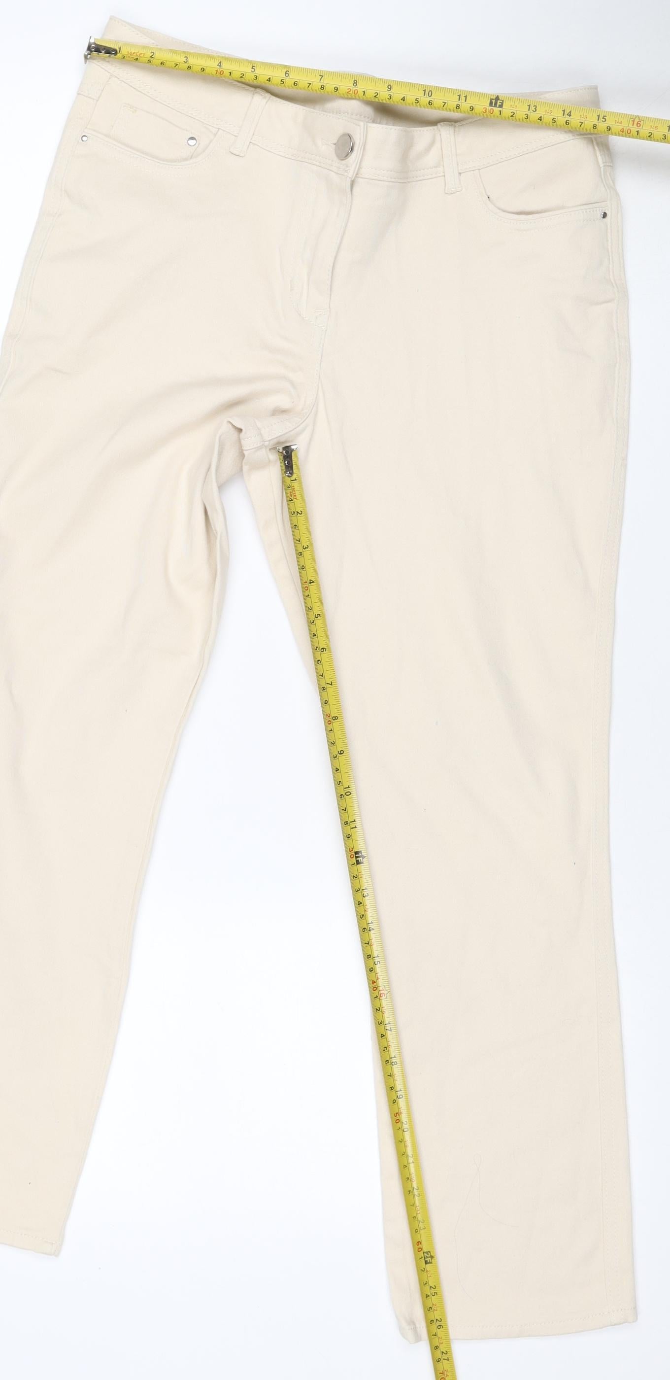M&Co Women's Ivory Size 12 Straight Stretch 5-Pocket Jeans