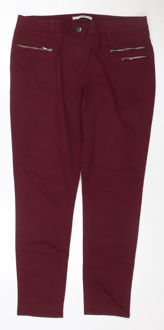 George Women’s Burgundy UK 12 Slim Straight Stretch Jeans Zip Detail