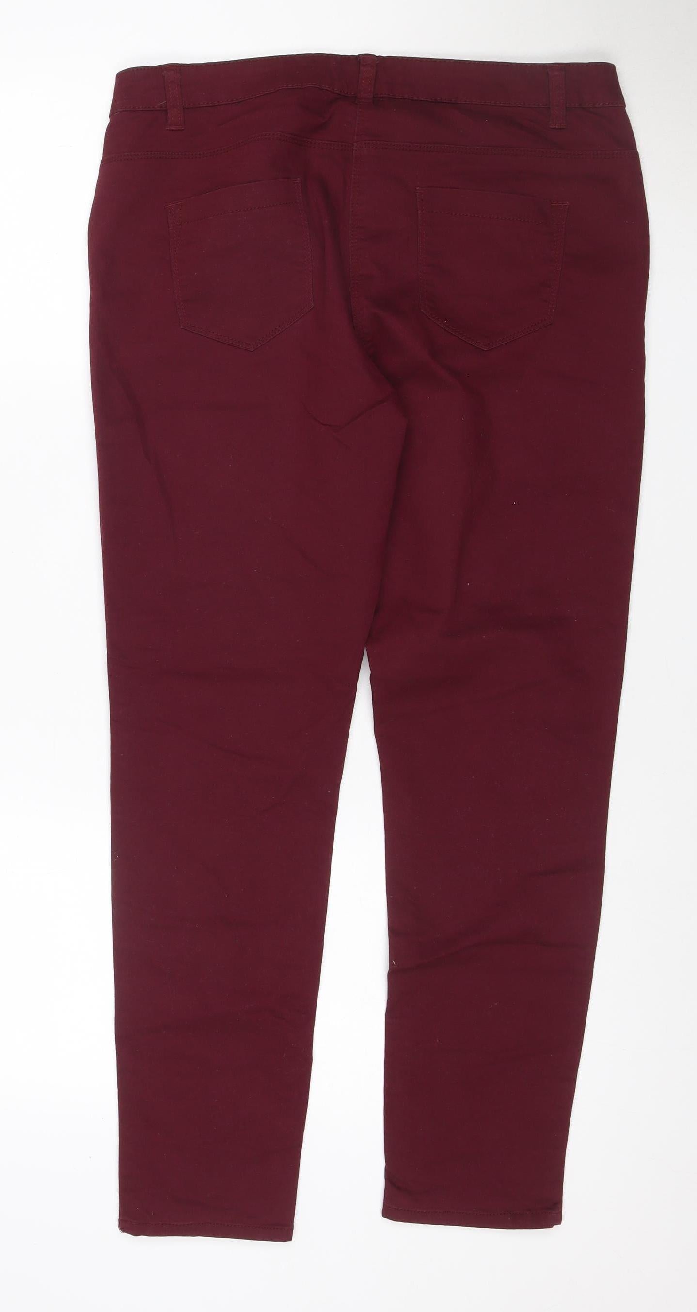George Women’s Burgundy UK 12 Slim Straight Stretch Jeans Zip Detail