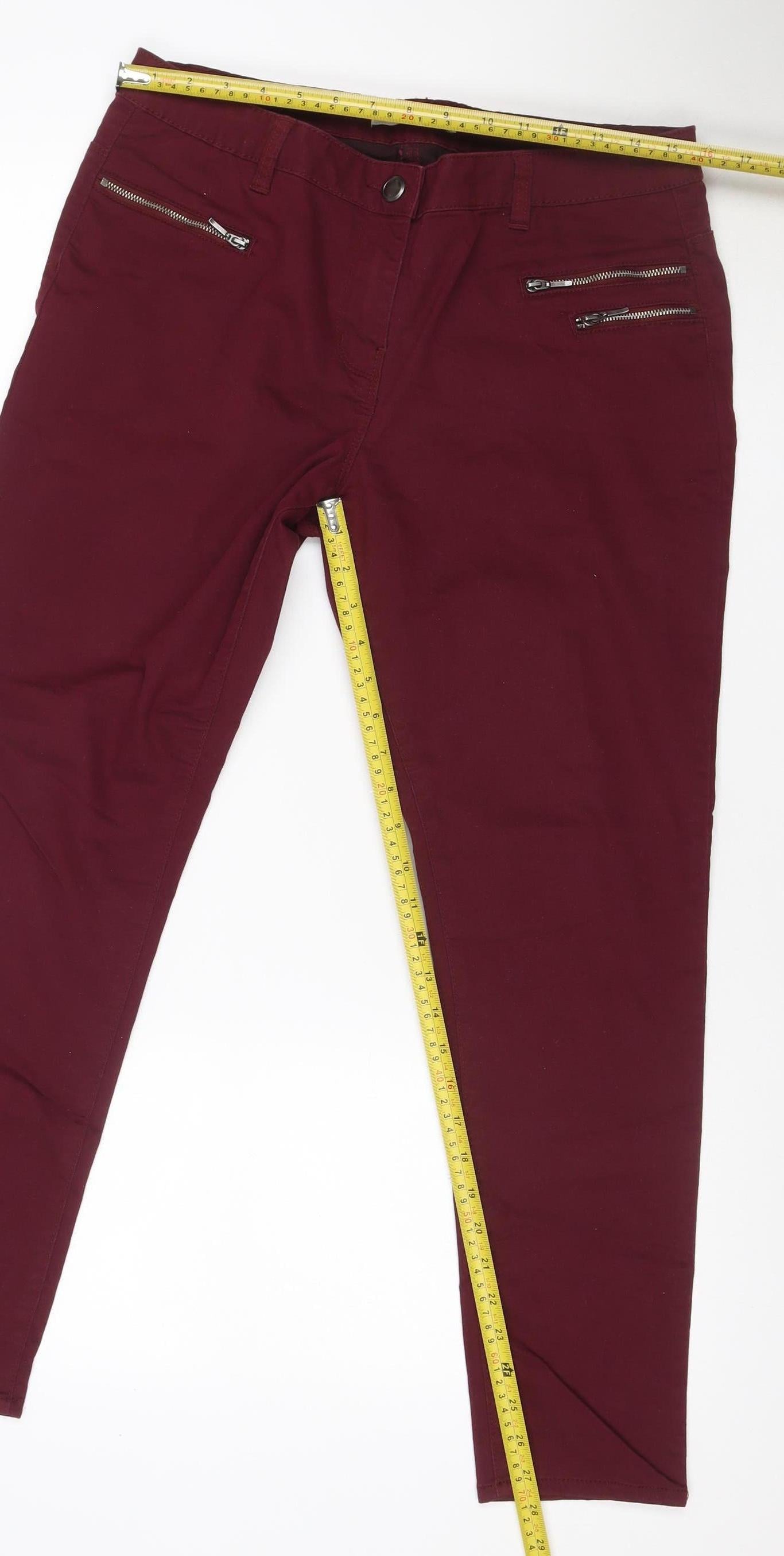 George Women’s Burgundy UK 12 Slim Straight Stretch Jeans Zip Detail