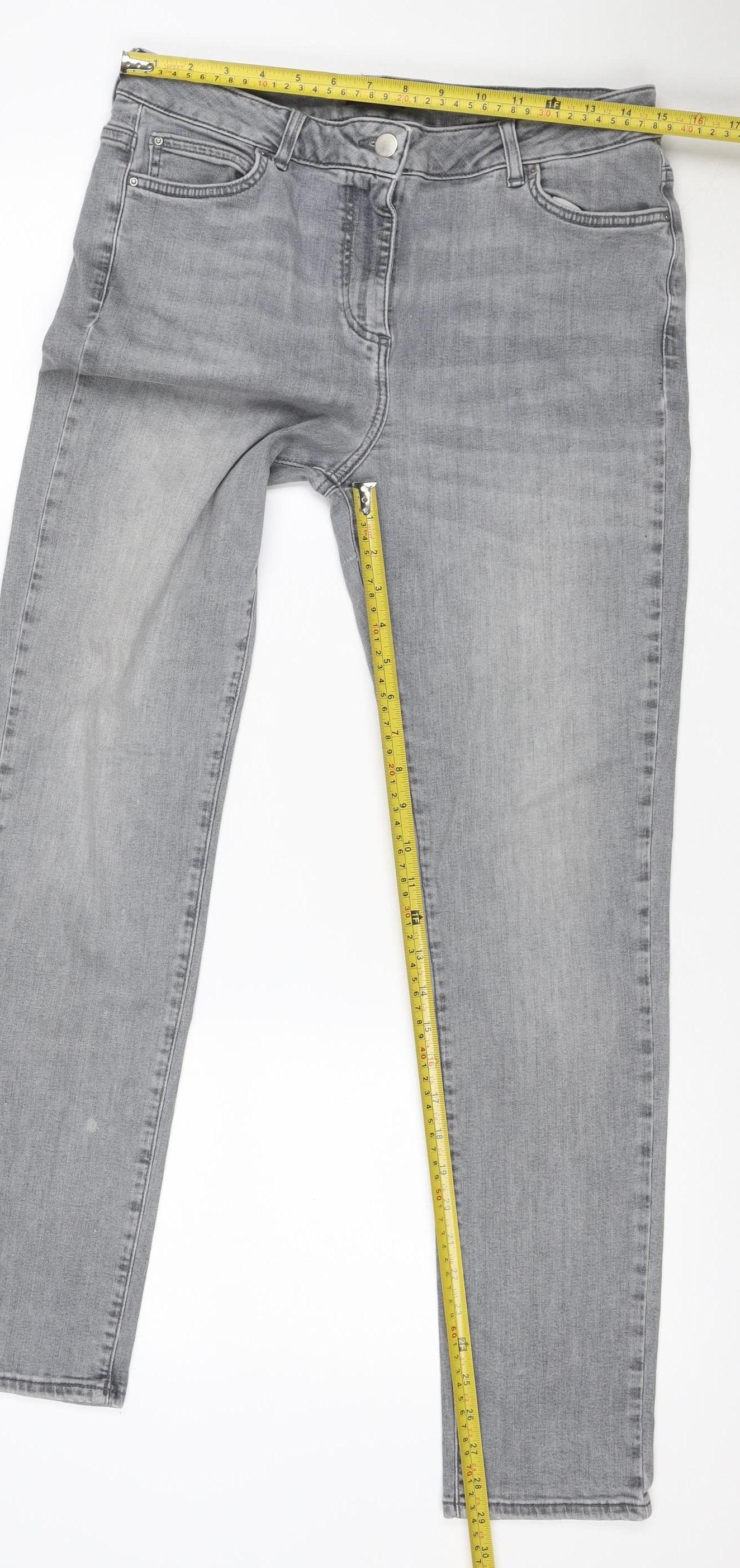 M&Co Women’s Grey Straight Slim Stretch Jeans UK 14 Regular