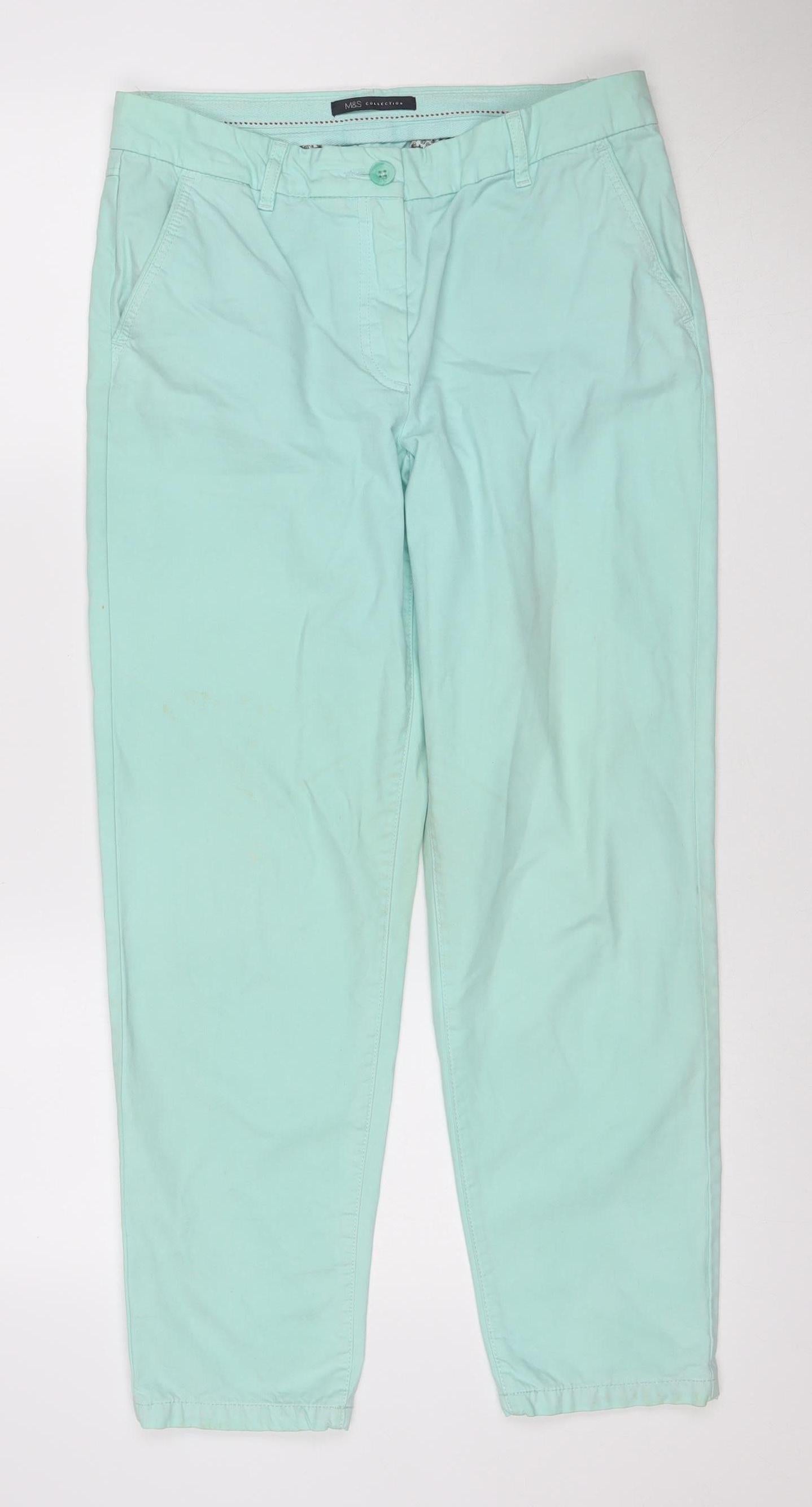 Marks and Spencer Women Green Size 10 Short Straight Cotton Jeans