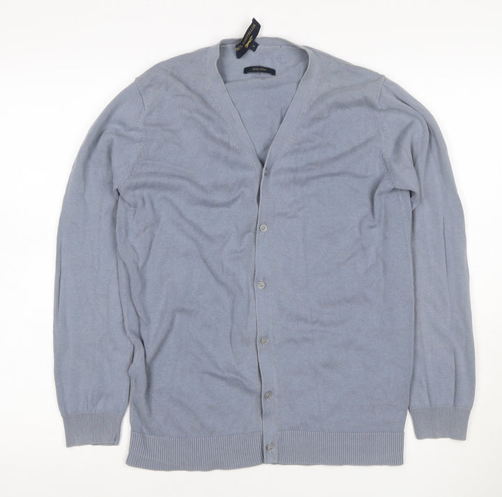Paul Costelloe Men Blue S Linen Blend V-Neck Button Cardigan
