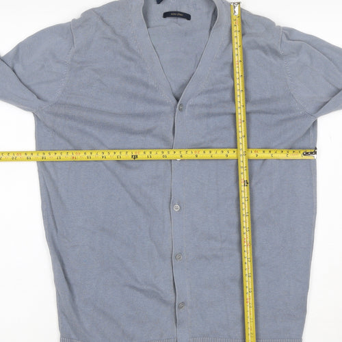 Paul Costelloe Men Blue S Linen Blend V-Neck Button Cardigan