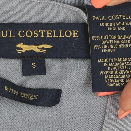 Paul Costelloe Men Blue S Linen Blend V-Neck Button Cardigan