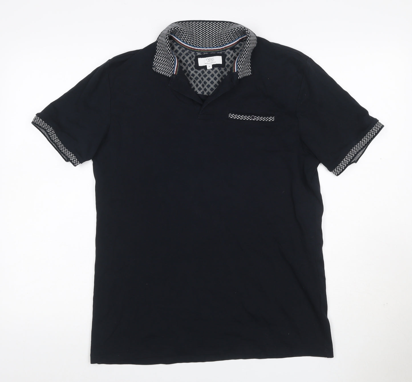 Next Men’s Black M Regular Fit Short Sleeve Collared Polo T-Shirt Cotton