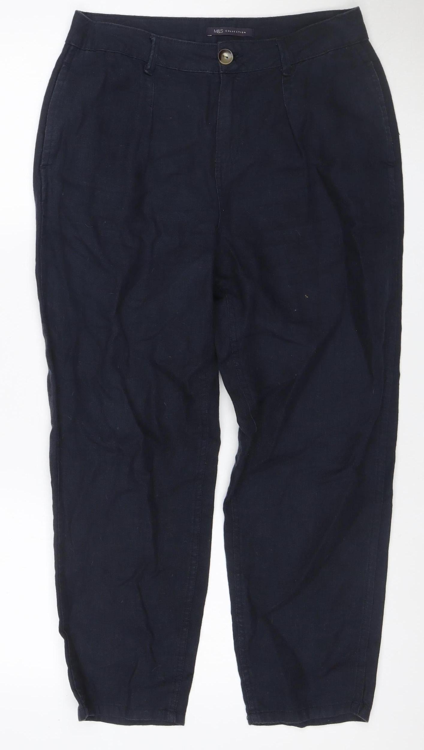 Marks and Spencer Women Blue Size 10 Straight Lyocell Trousers Short