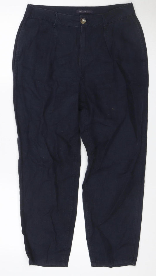 Marks and Spencer Women Blue Size 10 Straight Lyocell Trousers Short