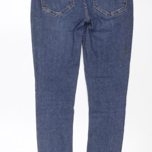 River Island Women Blue Size 10 Mid Rise Skinny Stretch Jeans Frayed Hem