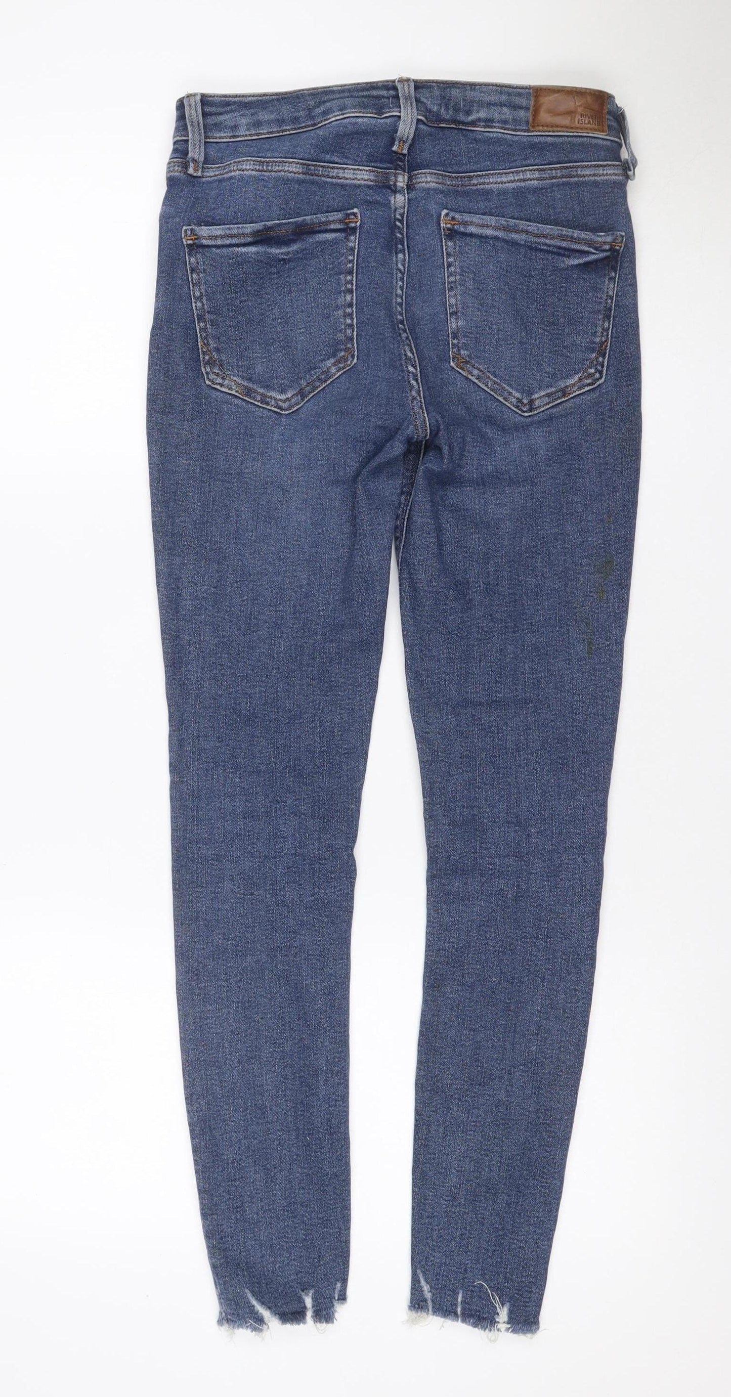 River Island Women Blue Size 10 Mid Rise Skinny Stretch Jeans Frayed Hem