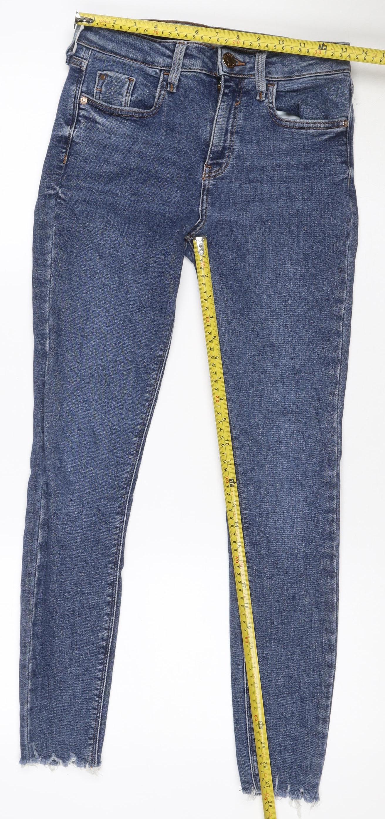 River Island Women Blue Size 10 Mid Rise Skinny Stretch Jeans Frayed Hem