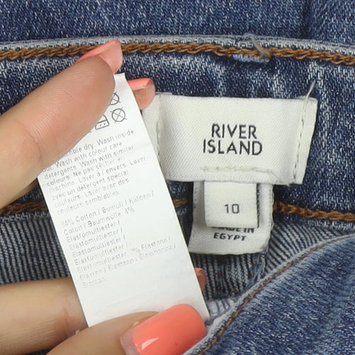 River Island Women Blue Size 10 Mid Rise Skinny Stretch Jeans Frayed Hem