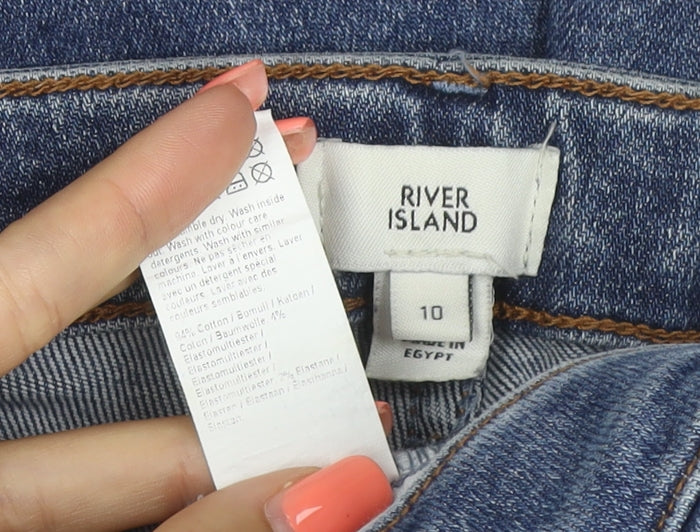 River Island Women Blue Size 10 Mid Rise Skinny Stretch Jeans Frayed Hem