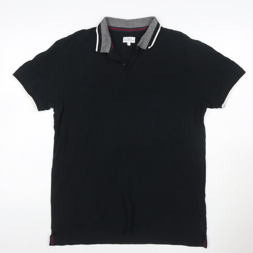 Next Men’s Black L Cotton Contrast Trim Short Sleeve Polo Shirt