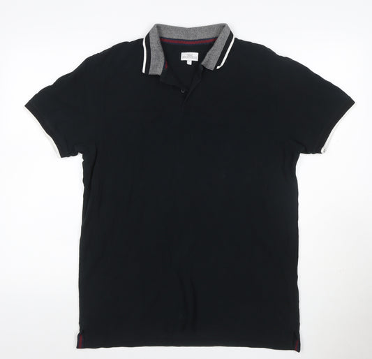 Next Men’s Black L Cotton Contrast Trim Short Sleeve Polo Shirt