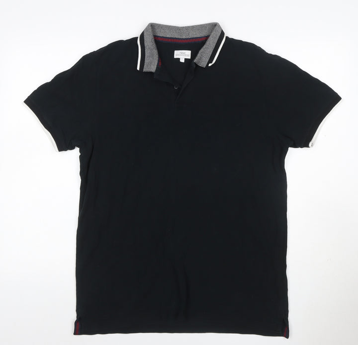Next Men’s Black L Cotton Contrast Trim Short Sleeve Polo Shirt