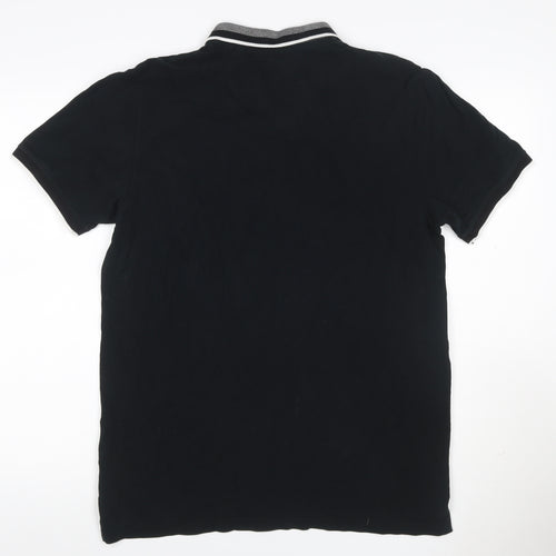 Next Men’s Black L Cotton Contrast Trim Short Sleeve Polo Shirt