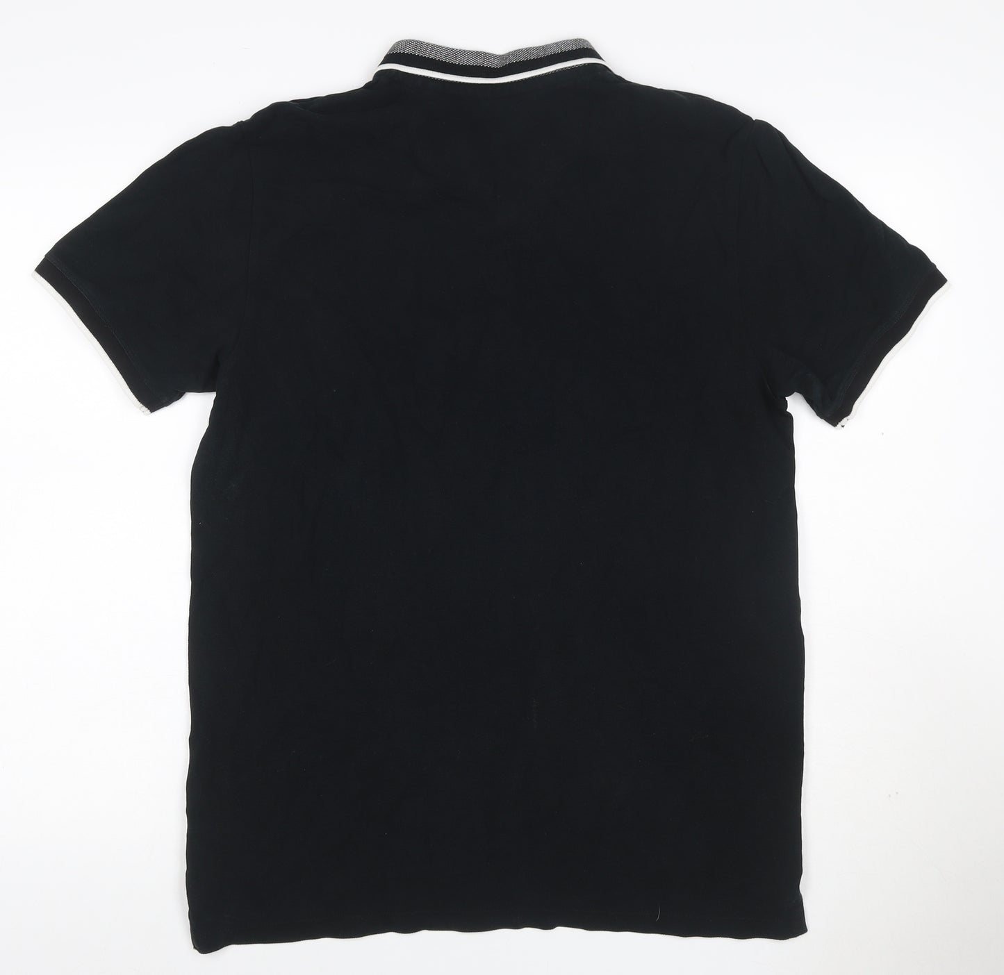 Next Men’s Black L Cotton Contrast Trim Short Sleeve Polo Shirt