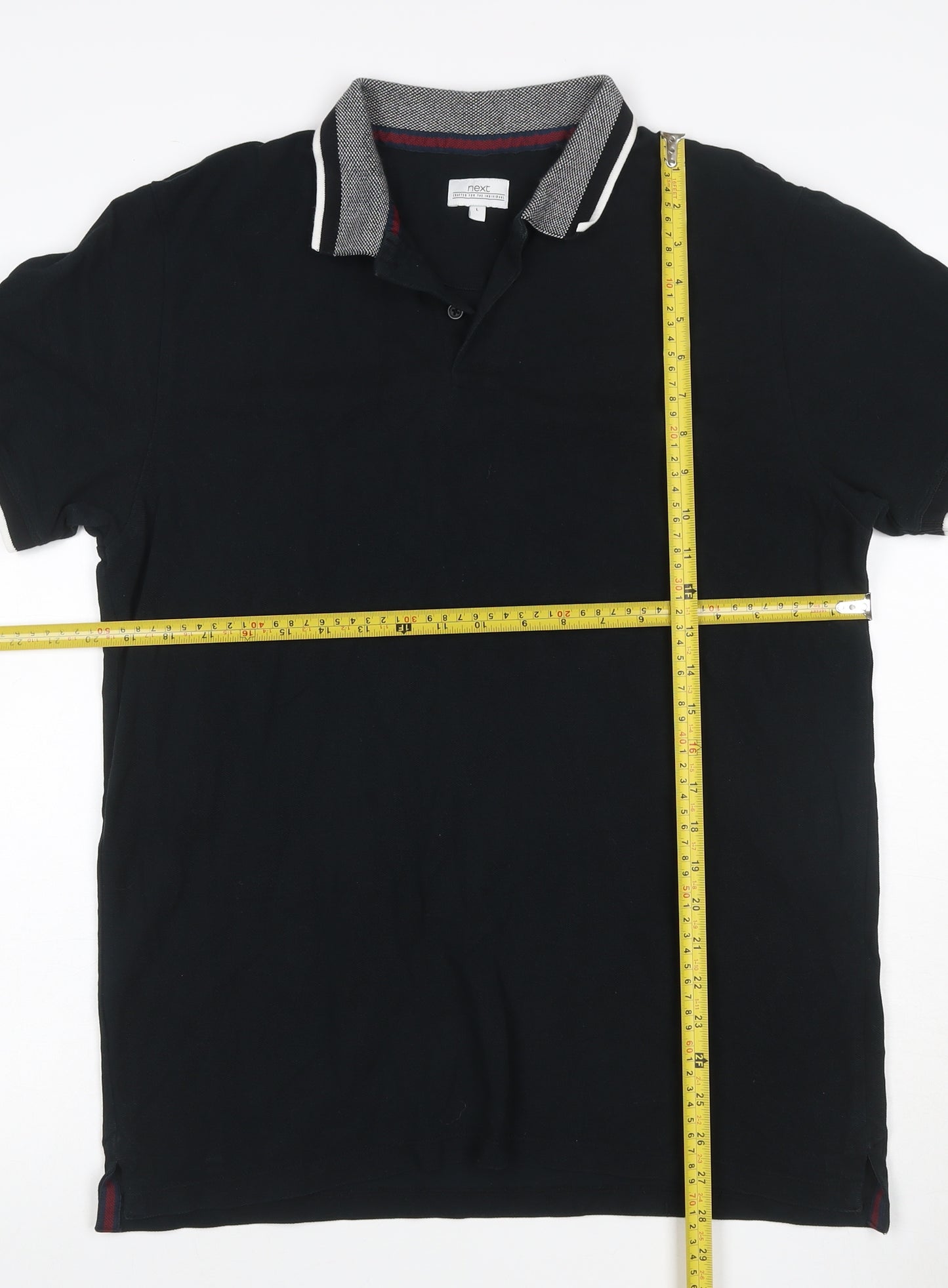Next Men’s Black L Cotton Contrast Trim Short Sleeve Polo Shirt