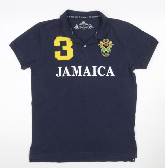 Robin Ruth Men's Blue L Jamaica 3 Embroidered Short Sleeve Polo Shirt