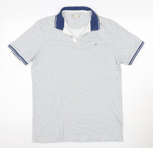 Next SP Men’s White Navy Geometric Print Short Sleeve Polo Shirt M