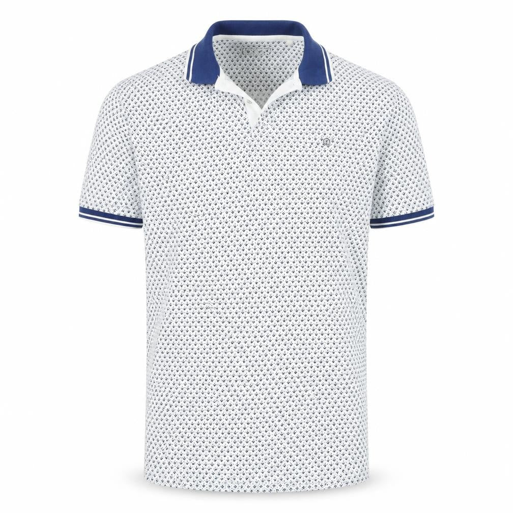 Next SP Men’s White Navy Geometric Print Short Sleeve Polo Shirt M