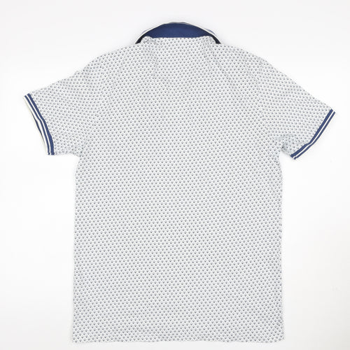 Next SP Men’s White Navy Geometric Print Short Sleeve Polo Shirt M