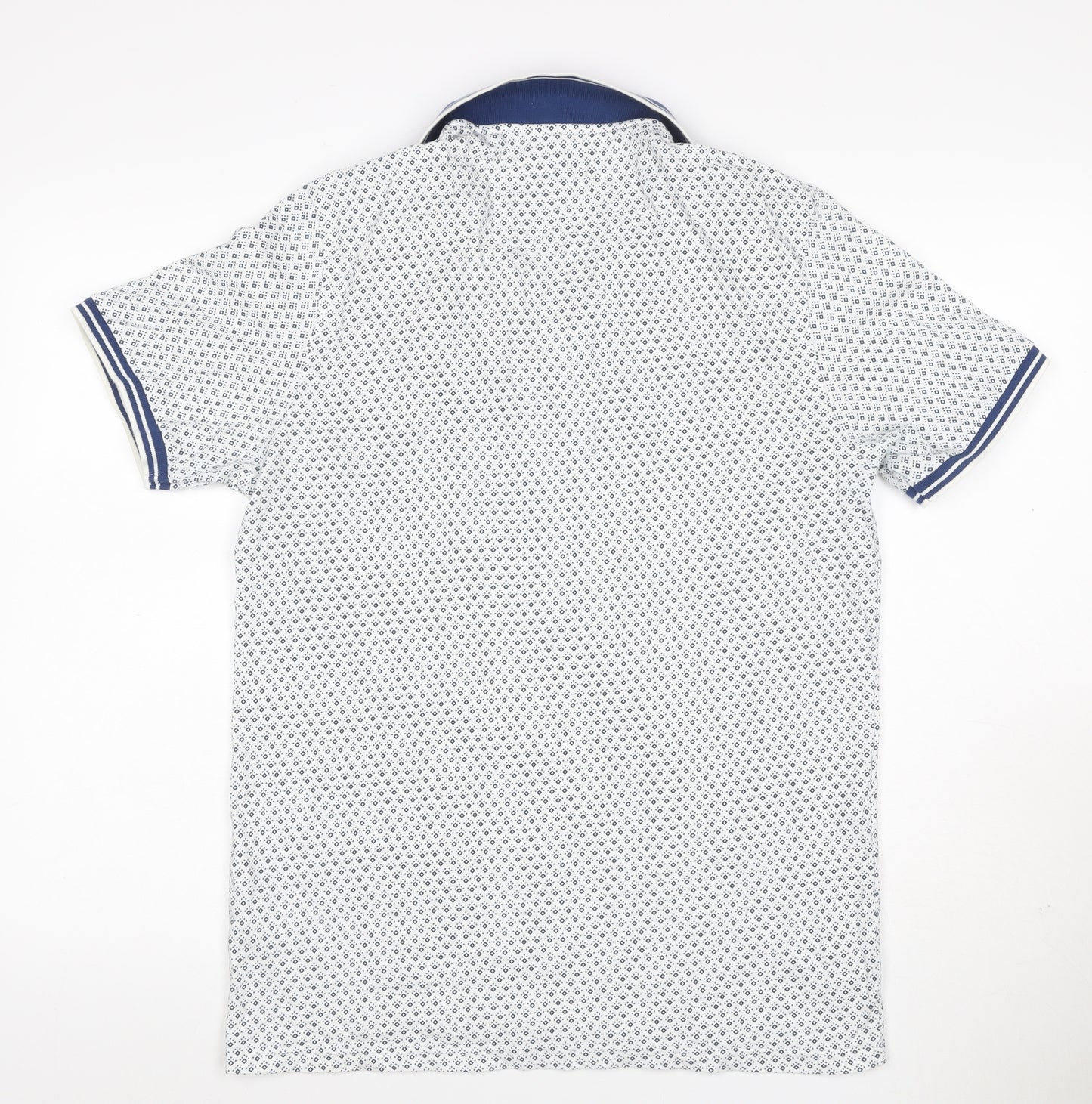 Next SP Men’s White Navy Geometric Print Short Sleeve Polo Shirt M