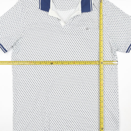 Next SP Men’s White Navy Geometric Print Short Sleeve Polo Shirt M