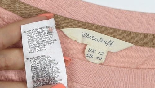 White Stuff Women’s Pink UK 12 Basic Jersey Long Sleeve Pocket T-Shirt