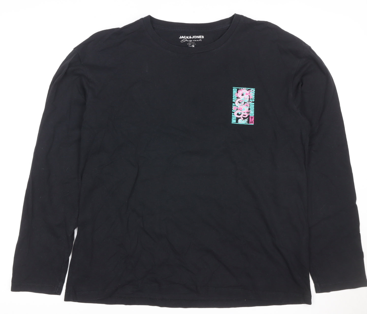 Jack & Jones Men's Black M Dragon Graphic Long Sleeve T-Shirt