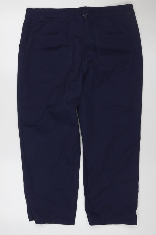 M&Co Women’s Navy Blue Size 14 Cropped Straight Cotton Trousers