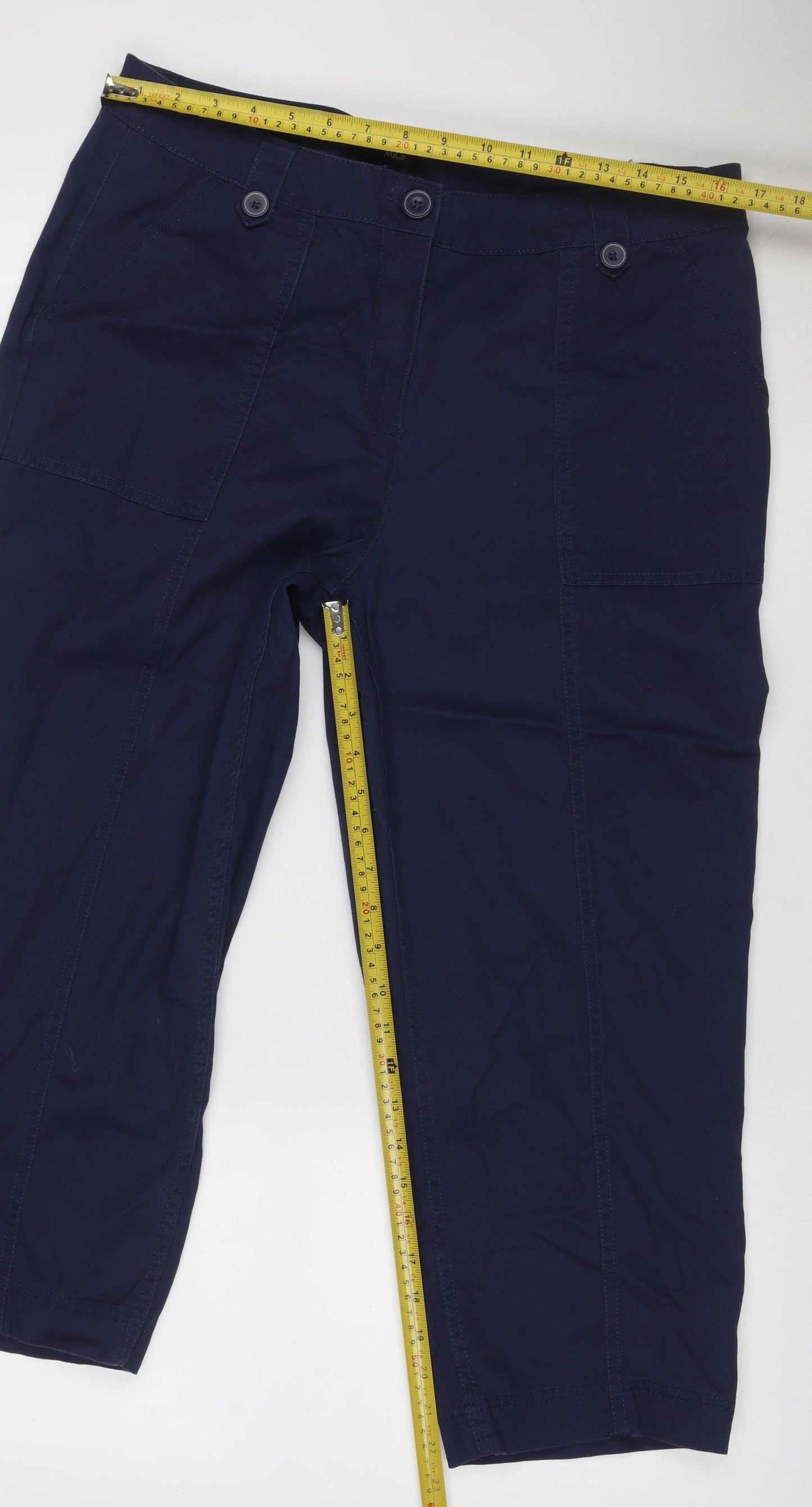 M&Co Women’s Navy Blue Size 14 Cropped Straight Cotton Trousers