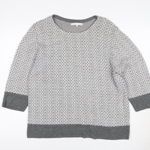 Lakeland Women Grey UK 16 Geometric Cashmere Blend 3/4 Sleeve Jumper