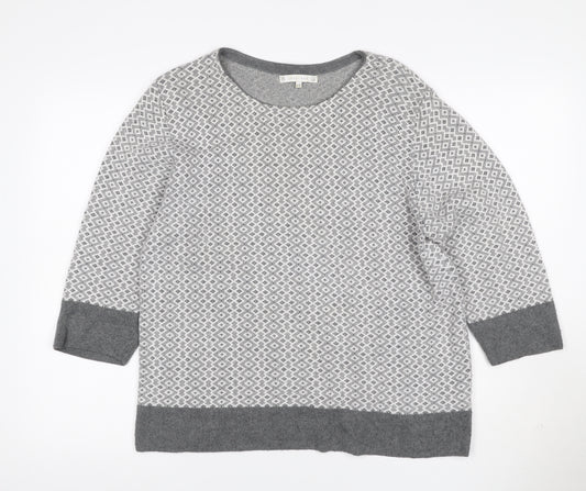 Lakeland Women Grey UK 16 Geometric Cashmere Blend 3/4 Sleeve Jumper