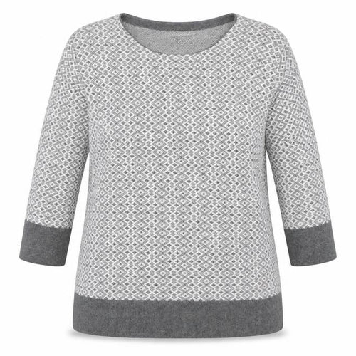 Lakeland Women Grey UK 16 Geometric Cashmere Blend 3/4 Sleeve Jumper