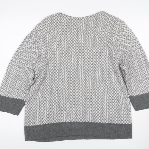 Lakeland Women Grey UK 16 Geometric Cashmere Blend 3/4 Sleeve Jumper