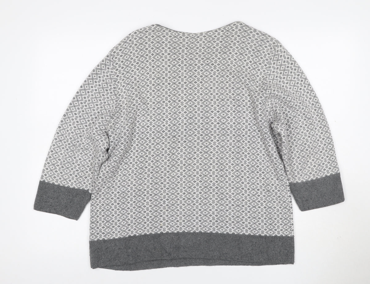 Lakeland Women Grey UK 16 Geometric Cashmere Blend 3/4 Sleeve Jumper