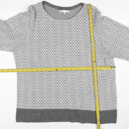 Lakeland Women Grey UK 16 Geometric Cashmere Blend 3/4 Sleeve Jumper