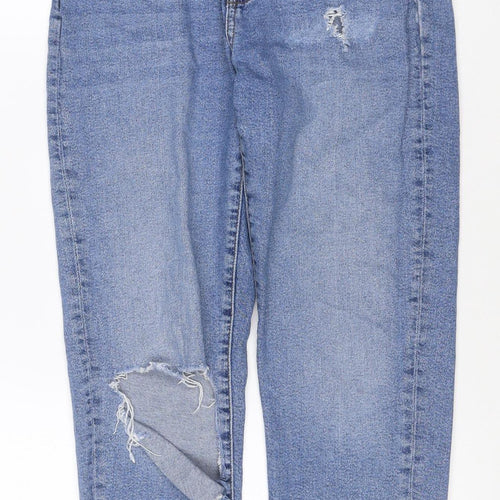 New Look Women Blue UK 10 Straight Distressed Raw Hem Jeans