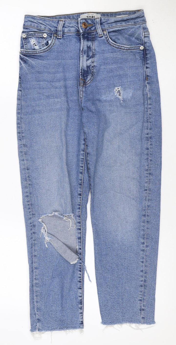 New Look Women Blue UK 10 Straight Distressed Raw Hem Jeans