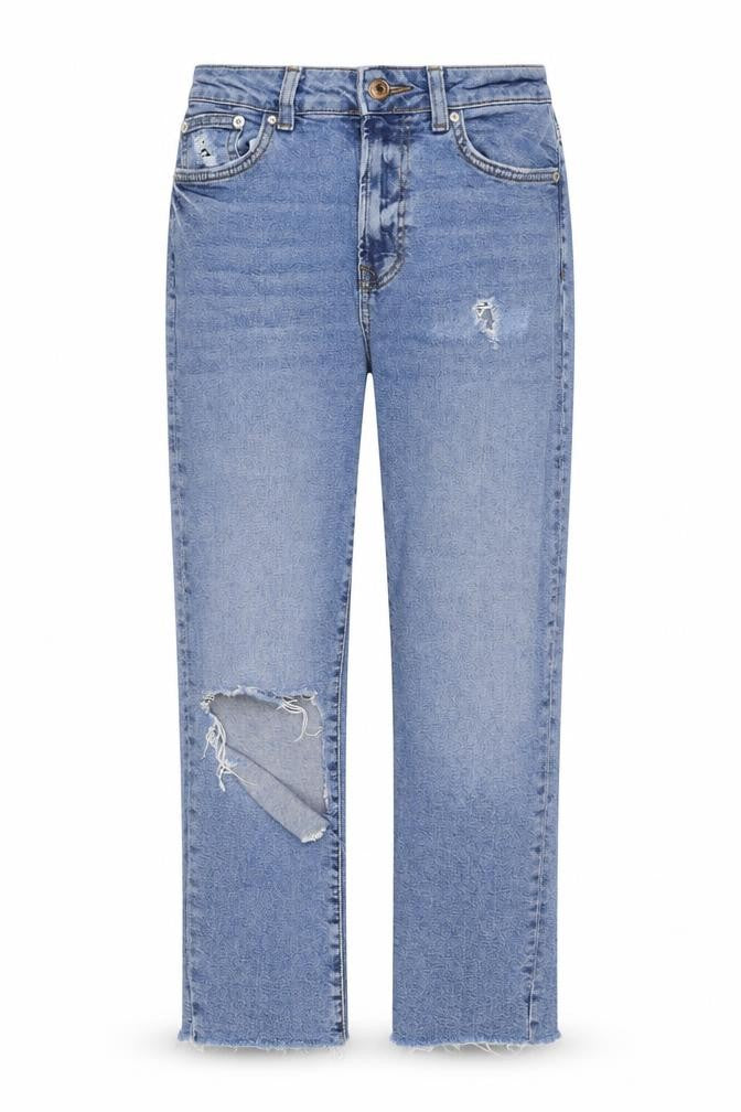 New Look Women Blue UK 10 Straight Distressed Raw Hem Jeans