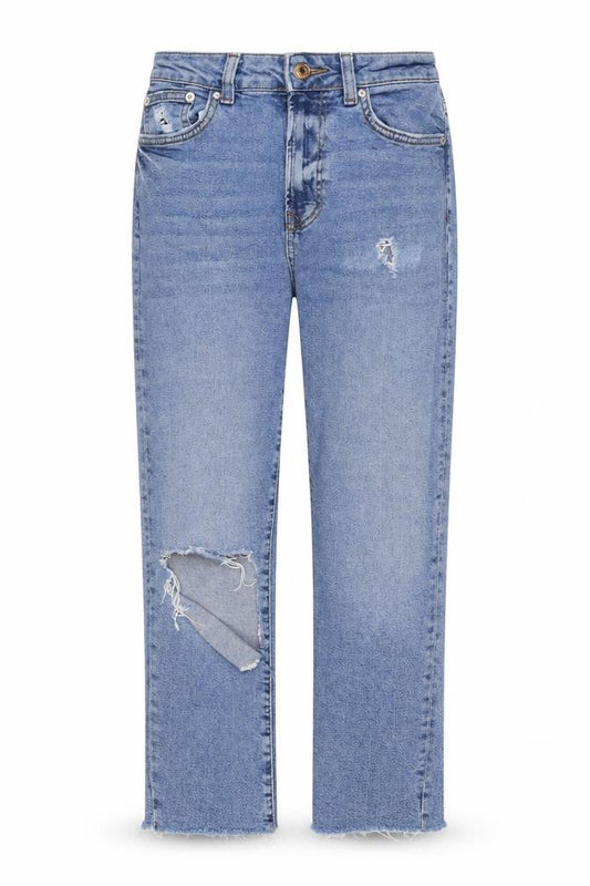 New Look Women Blue UK 10 Straight Distressed Raw Hem Jeans