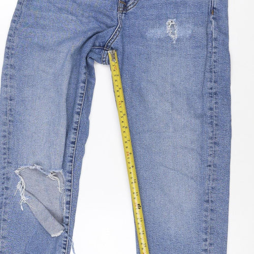 New Look Women Blue UK 10 Straight Distressed Raw Hem Jeans