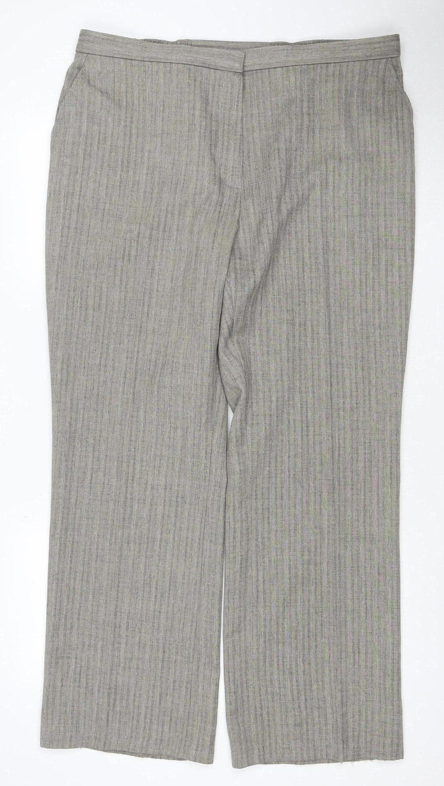 Marks & Spencer Women Grey Striped Elastic Waist Trousers UK 18