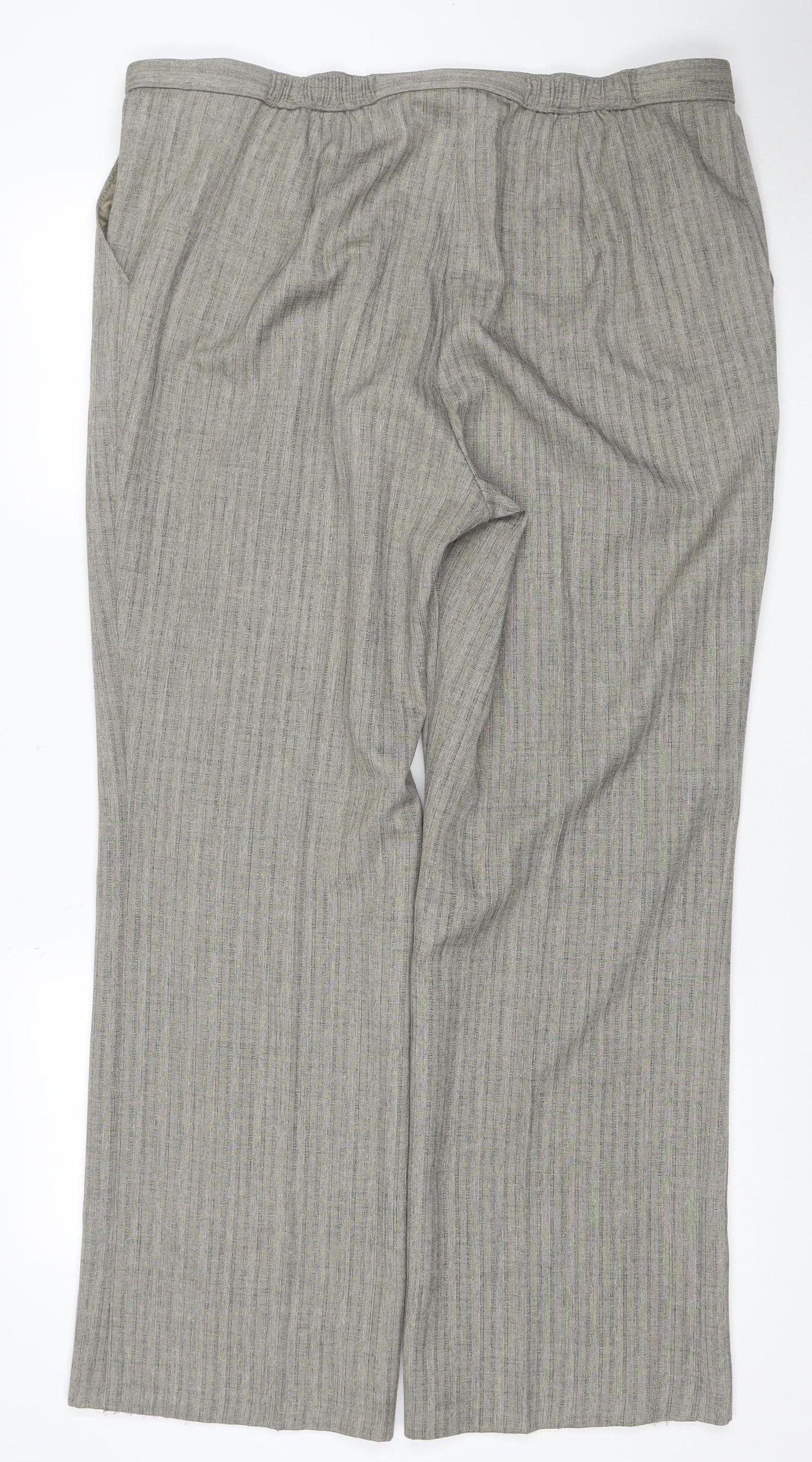 Marks & Spencer Women Grey Striped Elastic Waist Trousers UK 18